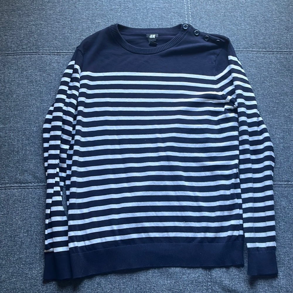 H&M Long Sleeve Sweater - Navy Blue and White Stripes